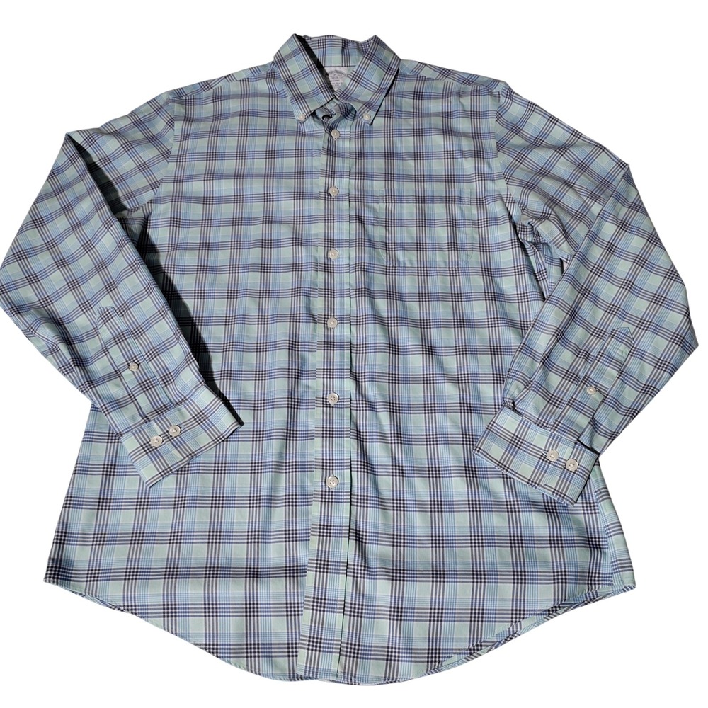 Brooks Brothers Regent Fit Plaid Button Down Shirt Mens Medium Blue